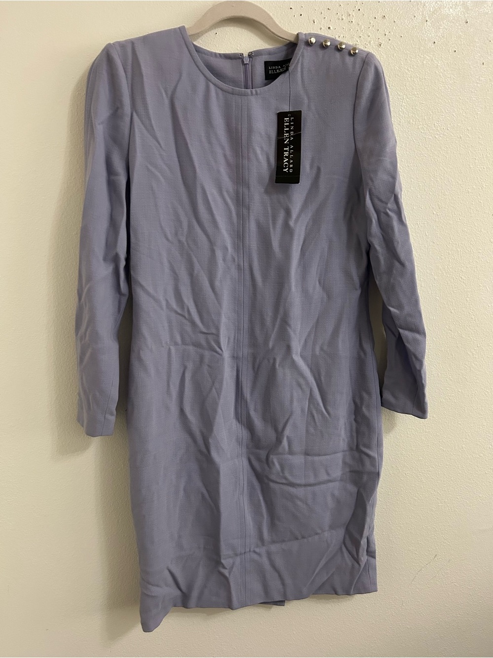 NWT vintage Linda Allard Ellen Tracy light purple silver button detail dress